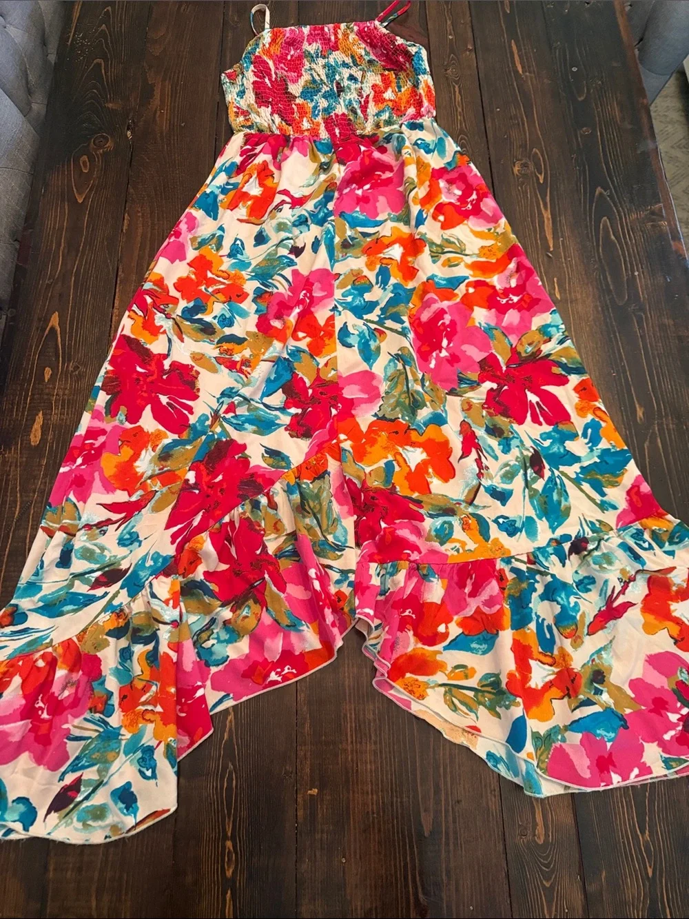 SHEIN Pink Multi Floral High-Low Maxi Skirt